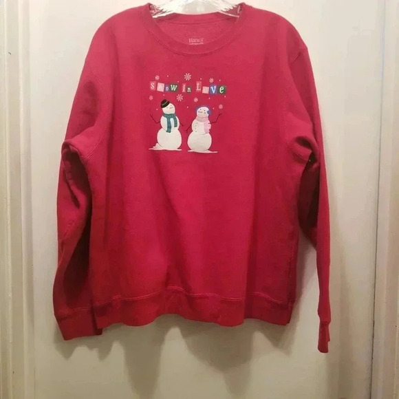 Hanes Tops - Hanes Snow in Love Red Christmas Sweatshirt Sz XXL